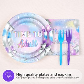 Grencian 96Pcs 18th Birthday Decorations Iridescent 18th Birthday Party Plates Disposable 350GSM Time to Adult Paper Tableware Set for Teen Girls 18 Years Old Party Supplies Serves 24