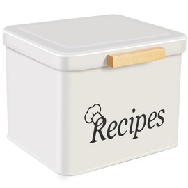 Generic Recipe Tin Box Recipe Organizer with 60 Recipe Cards 4x6 and 6 Dividers-Perfect Recipe Card Holder Box for Bridal Shower Wedding House Warming (7.1x5.9x5.1Inches), Cream, rxx123