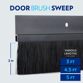 Door Brush Sweep - Door Sweep for Bottom of Door, Black Screen Door Sweeps for Exterior Doors, Brush Door Seal - 2" Brush x 56" Long