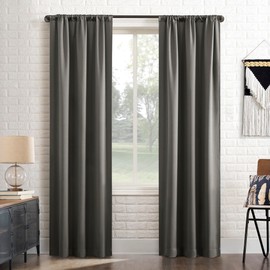 Sun Zero Bergen Theater Grade Extreme 100% Blackout Rod Pocket Curtain Panel, 40" x 84, Grey