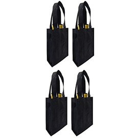Reusable Wine Totes Mesh Side Panels, 4 pk Set (2 Bottle, Black)