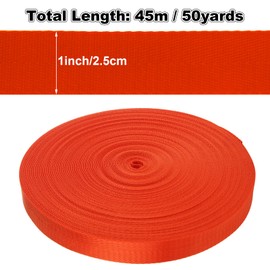 AKOLAFE 50 Yards Nylon Webbing 1 Inch Nylon Strap Wide Nylon Strapping 148' Heavy Duty Webbing Straps for Bags, Chair, Seatbelt, Backpack, Belt, Pet Leash & Collar, Gear Repair, Outdoor Sports(Orange)