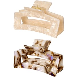 SINIDE Acetate Tortoise Shell Hair Claw Clips, Medium Cellulose Celluloid Claw Clip for Women Rectangle Banana Barrettes Clips Non-slip Jaw Clamps Styling Accessories for Long Thick Thin Hair (2 Pack)