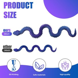30 Inch 3D Printed Snake - Movable Articulated Snake, Perfect 3D Printed Animals for Educational Toys! Must-Have Toys for Kids and Collectors, Home Office Executive Desk Decor (Blue Purple)
