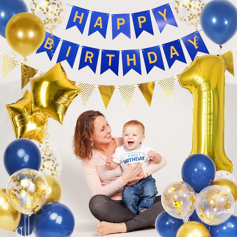 19th Birthday Decorations for Boy Girl, Gold and Blue 19