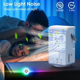 ZUKBEN Portable Air Conditioners, 90° Oscillation Mini Air Conditioner With 3 Speeds 2 Mist, 1000ml Evaporative Air Cooler Fan With 9 Timer 7 Colors, Portable Air Cooler for Room Office Camping