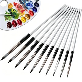 10 Pcs Round Tip Paint Brushes, Synthetic Artist Brush Set, Easy Cleaning Fine Detail Painting Brushes for Watercolour, Acrylic, Oil, Gouache, Beginner Art Supplies