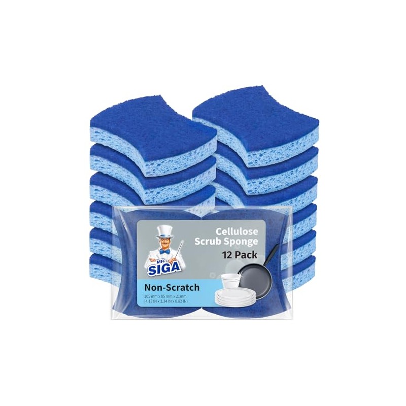MR.SIGA Esponja Exfoliante de celulosa antiarañazos para Cocina, Doble Cara,