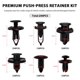 NYTKL 200 PCS Car Retainer Clips, Popular Size Bumper Push Pin Plastic Rivet Clips, Bumper Push Fastener Door Trim Panel Rivets, Body Retainers Replacement Kit for Most Vehicles