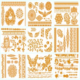 Lezed 9 Blatt Gold Temporäre Tattoos,Metallic Festival Accessoires,Erwachsene Party Zubehör, Wird Für Alltägliche Accessoires Für Mädchenfeiertagsfeiern Verwendet.