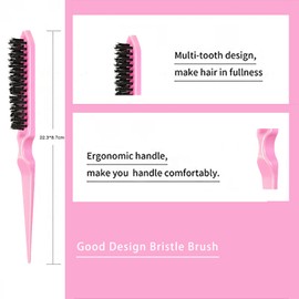 Goiple Hair Styling Brush Set, 12 Pieces Nylon Teasing Hair Brush Rat Tail Comb with Duckbill Clips, Double Sided Edge Brush for Edge & Back Brushing, Combing, Slicking Hair for Women Girls (Pink)