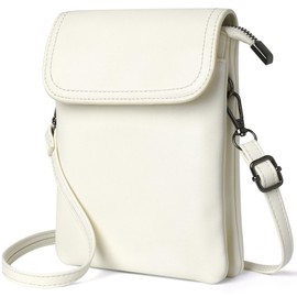 KUKOO Small Crossbody Bags for Women Cell Phone Purse Wallet Bag PU Leather with Shoulder Strap, White