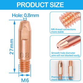 RYXZEN 10 Pieces 0.8 mm Copper Contact Tip Welding Nozzles Power Nozzle M6 0.0315 Inch Welding Device Welding Accessories Wear Parts Set for 24KD MB24 MIG MAG Welding Torch