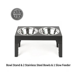 Elevated Dog Bowls, 2-in-1 Dog Feeder with 2 Stainless-Steel Bowls and 1 Slow Feeder Dog Bowls, 5 Heights Adjustable Raised Dog Bowls Stand for Large Medium Dogs, Dog Food Bowls Non-Slip & Anti-Dust