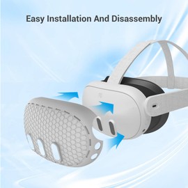 Wolfun Protective Cover Compatible with Meta Quest 3,Silicone Front Headset Protector Cover Accessories with Lens Cover,Preventing Dust Collisions and Scratches (White)