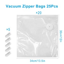 MEGAWISE Vacuum Zipper Bags 20Pcs (12 * 13.5in), BPA Free, Reusable Food Storage Bags with Air Valve for Sous Vide Cooking/Freezer/Microwave Heating, with 5 Seal Clips.