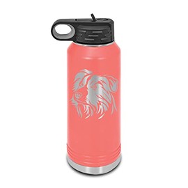 Border Collie Laser Engraved Water Bottle Customizable Polar Camel Stainless Steel Many Colors Sizes with Straw - Sheep Dog Head dog canine pet - 32 oz - Coral