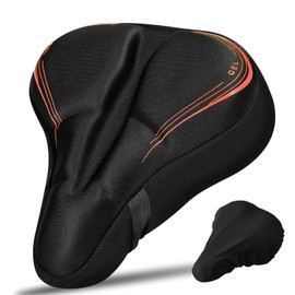 RIXOW Gel Sattelbezug Fahrrad, Fahrradsattel Überzug mit Sattelbezug Wasserdicht, 27.5 * 23.5cm Weicher Fahrradsitzbezug mit Reflektorstreifen, Sattelpolster für Ebike, Heimtrainer, Spinnen Bike, Rot