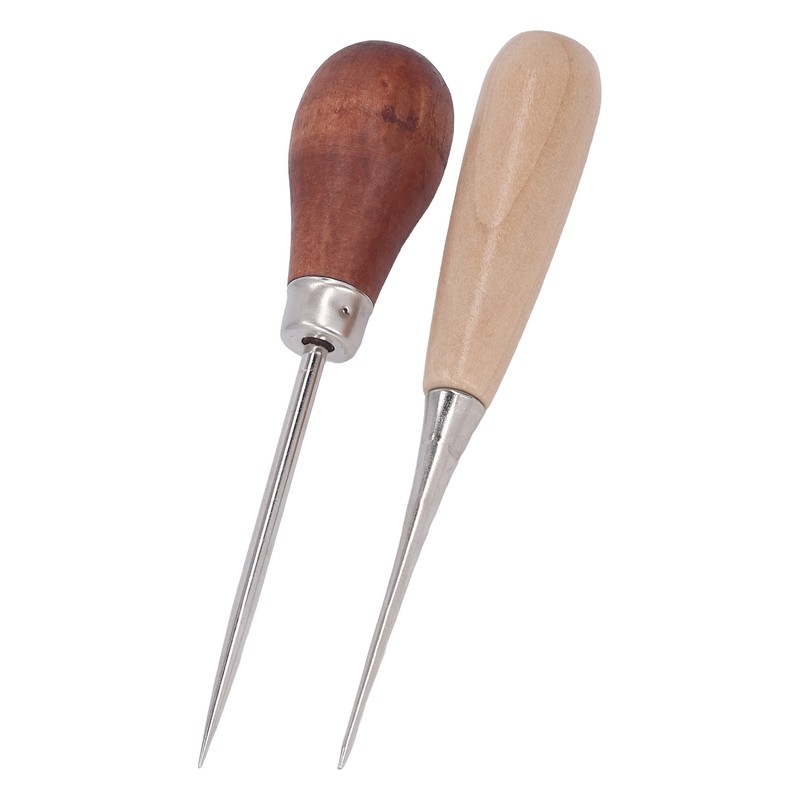 8Pcs Leather Awl Wooden Ergonomic Handle Stainless Steel Effort Saving