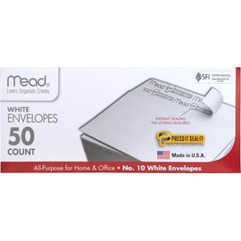 Mead Plain White Self-Seal Business Envelopes - Business - #10-4 1/8" Width x 9 1/2" Length - Self-sealing - 50 / Box - White