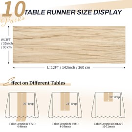 10 Pack Beige Cheesecloth Table Runner 12FT, Gauze Table Runner Semi-Sheer 35*142 inch Boho or Rustic Table Decoration, Romatic Wedding Table Runner or Arch Draping for Bridal Shower Banquet