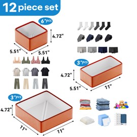 Leatherspaces Premium Leather Drawer Organizer clothes，12 Pack Dresser Organizer for Baby Clothes, Underwear, Socks,foldable Vanity Drawer Organizer,Storage Bins for Makeup, Bedroom and Office