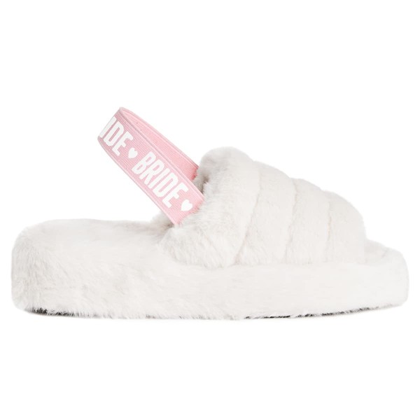 xo, Fetti Bride Platform Slippers, White Fur, S/M | Bride To Be Gift, Bachelorette Party Favor, Bach Party Decorations, Wedding Day Sandals, Bridesmaid Gift, Bridal Shower Party Favor