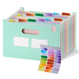 NOTEZMATE Expanding File A4 Wheat Straw with 13 Compartments, Upright and Open Top, Portable Document Organiser, Accordion Folder with Index Labels and Coloured Interior for Office, School, Home, Mint