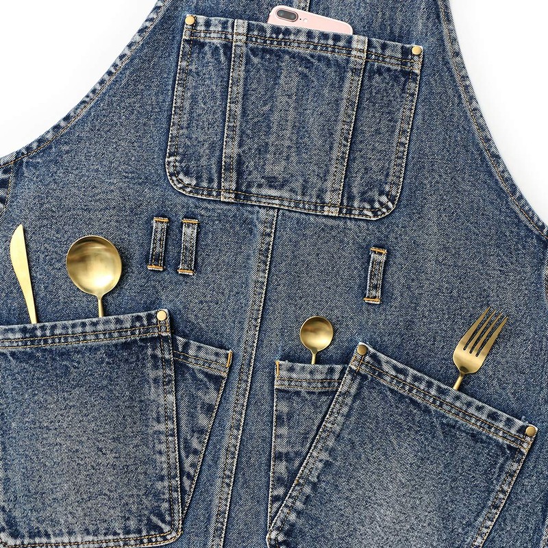 Jeanerlor Cotton Denim Cross Back Work Jean Apron with 5