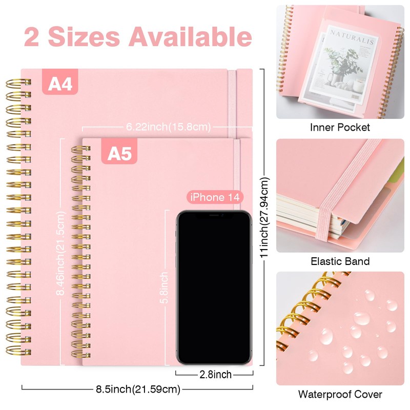A5 Notebook, Lined Notebook with Removable Dividers, 300 Pages 100GSM
