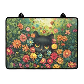 Hwzdsyxl Black Cat Daisy Sunflower Plant Print Electric Stove Top Cover Dust Protection Glass Cooktop Protector Anti-Slip Range Covers with Lanyards Dish Drying Mat, 29.18 x 20.96 inch