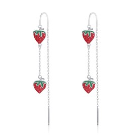 Strawberry Earrings 925 Sterling Silver Fruit Earrings Summer Earrings Novelty Fun Dangle Earrings Strawberry Jewelry Gifts…