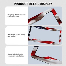2 Pack American Flag License Plate Frame Aluminum Metal Car Cover American Flag Cover License Plate Protector Anti-Rust & Waterproof Car Decoration Tag Holder Cover with Screws12×6 Inch