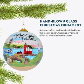 Art Studio Company - Hand Painted Christmas Ornament, Blown Glass, Hanging Tree Ornament, Holiday Decor, Illustration Mackinac Island, Michigan