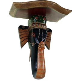GURU SHOP Small Elephant Wall Shelf, Multicoloured, Wood, 28 x 25 x 16 cm, Masks & Wall Decoration