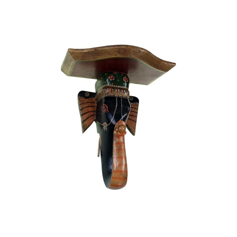 GURU SHOP Small Elephant Wall Shelf, Multicoloured, Wood, 28 x
