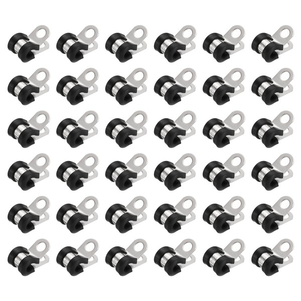 HARFINGTON 36pcs 304 Stainless Steel Cable Clamps 1/4 Inch Rubber
