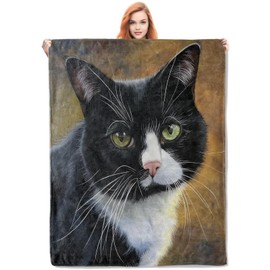 VANZEV Tuxedo Cat Throw Blanket, Soft Cozy Fleece, Lightweight Warm for Couch, Bed, Sofa, Perfect for Cat Lovers and Pet Decor, 50x60 in