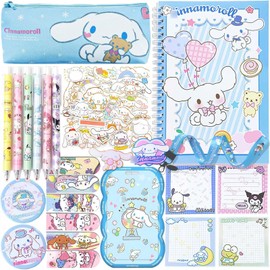 Cinnamoroll School Supplies Set, Kawaii Cute Stationery Gift Set Including Gel Pens, Notebook,Pen Case,Stickers,Pins Badge,Lanyard,Sticky Note,Bookmark, Perfect Birthday School Season Gifts for Kids