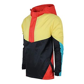 SCREENSHOTBRAND-S51951 Color Block Lightweight Outdoor Kangaroo Pocket Pullover Windbreaker Jacket-Black-Small