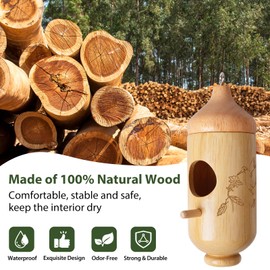 Hummingbird House, Wooden Hummingbird Houses for Outside Hanging, Nest Swinging, Wooden Bird Houses with Cotton, Bow, String, Gardening Gifts Decoration (1 Pack)