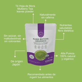 MULBERRY LEAF TEA POWDER - KUWA MATCHA ORGÁNICO (60g) AOJIRU, JAPÓN, Naturalmente SIN cafeína, sin azúcar, Té HOJA DE MORA ORGÁNICO EN POLVO, USDA y
