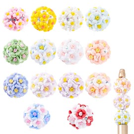 PH PandaHall 14 Colors Round Flower Flower Beads Colorful String Beads Rose Shape Glitter 19-21mm with Rhinestone Spacer Beads Accessories Parts Handmade Craft DIY Cell Phone Charms Craft Beads Clay
