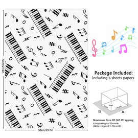 Unigift 6 Sheet Music Notes Gift Wrapping Paper, Music Design Musical Note Birthday Wrapping Paper Gift Packing Paper Folded Flat for Gift Wrap Kids Music Lovers Birthday Party Gift Wrap,20x28 inch