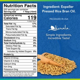 Kevala Rice Bran Oil – Smooth Oil with Delicate Scent and Flavor for Baking, Great for Home and Restaurant Cooking, Packed with Vitamin E and Antioxidants, Bulk Size Bottle 128 fl oz, 1 gal