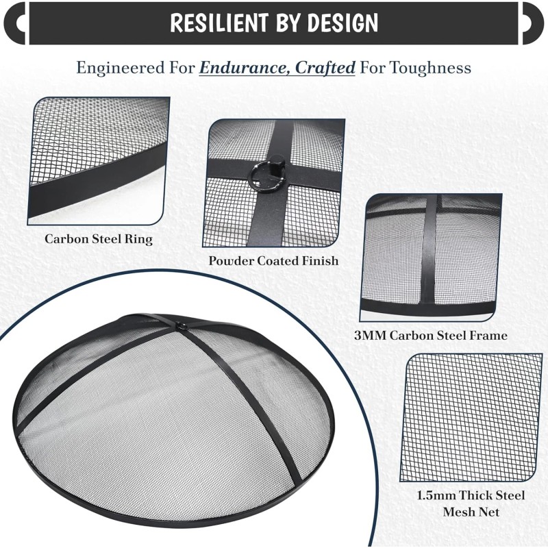FEBTECH 36" Round Fire Pit Spark Screen Lid with Hook