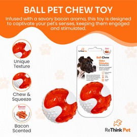 ReThink Pet Chew Ball for Dogs, Bacon Scented Durable Dog Ball Toy, Long-Lasting & Tough Dog Balls for Oral Health, Odor Stimulating Dog Toys for Aggressive Chewers