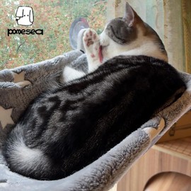 POMESEA 【POMESEA Cat Window Perch】Sunbathing Hammock with Hook Design,Glow in The Dark,Double-Sided Fabric Cover, Foldable Window Seat for Large Cats