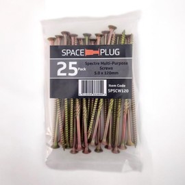 Space-Plug Spectre 5mm x 120mm CSK Multipurpose Countersunk Screw (25 Pack) For Joinery, Repairs, Wood And Fittings