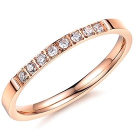 Fashion Month Women 2mm Luxury Titanium Stainless Steel Cubic Zirconia CZ Inlay Rose Gold Ring Wedding Engagement Band Size 5